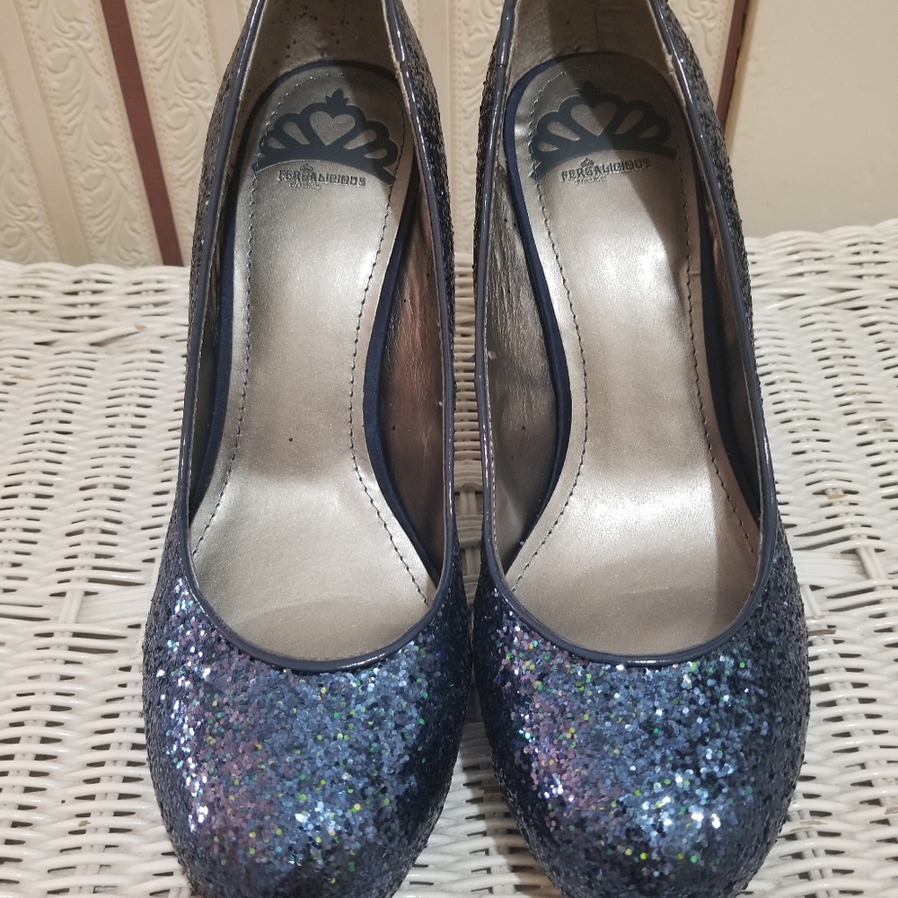 NIB Fergalicious Blue Glitter Heels